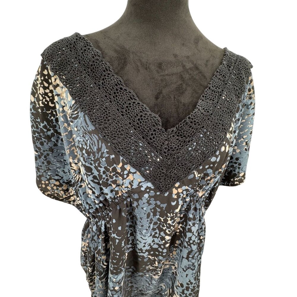 Elle Y2K Empire Waist Babydoll Top Womens Size XL‎ Lace Trim Stretch Slinky Vtg